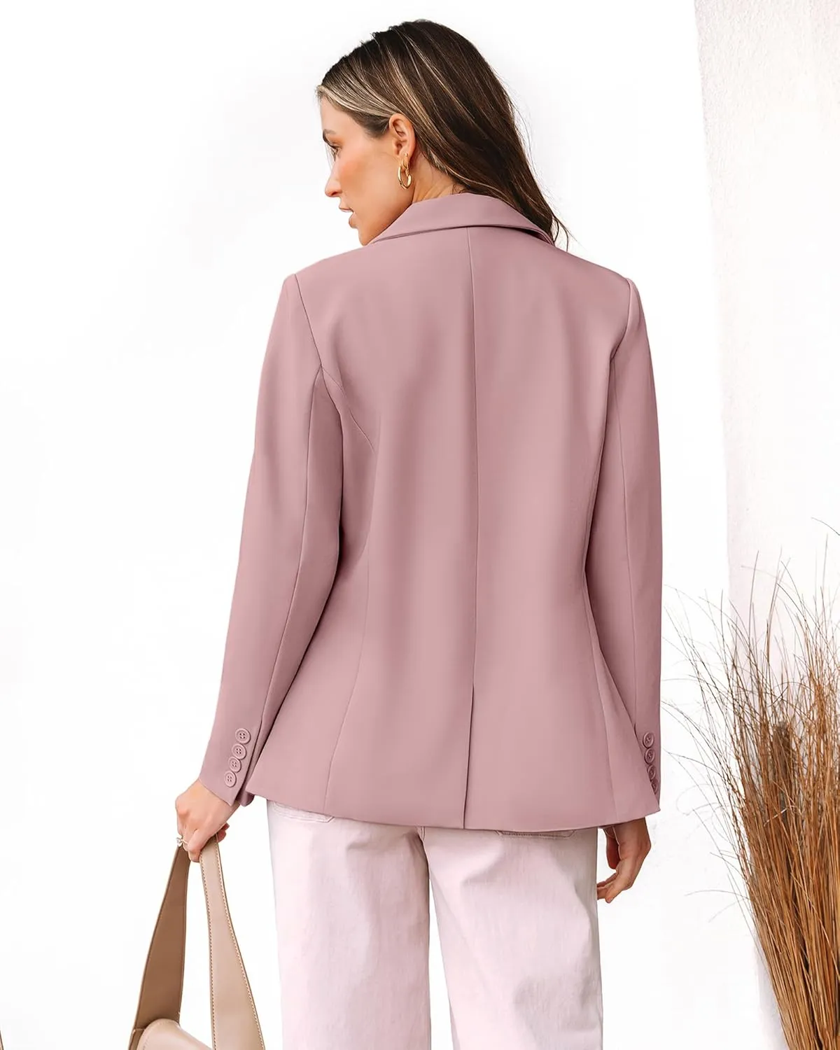 luvamia Dressy Blazers for Women Button Long Sleeve Lapel Business Casual Outfits Office Work Suit Blazer with Pockets