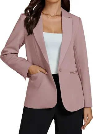 luvamia Dressy Blazers for Women Button Long Sleeve Lapel Business Casual Outfits Office Work Suit Blazer with Pockets