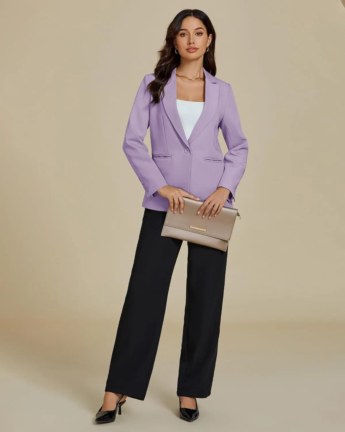 luvamia Dressy Blazers for Women Button Long Sleeve Lapel Business Casual Outfits Office Work Suit Blazer with Pockets