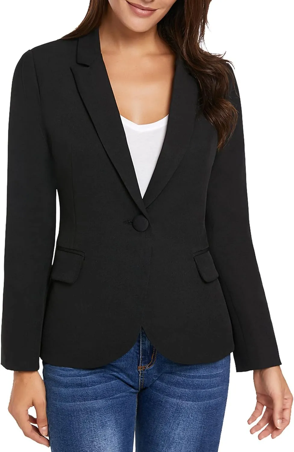 luvamia Women's Long Sleeve Formal Notch Lapel Button Down Blazer Pockets Jacket