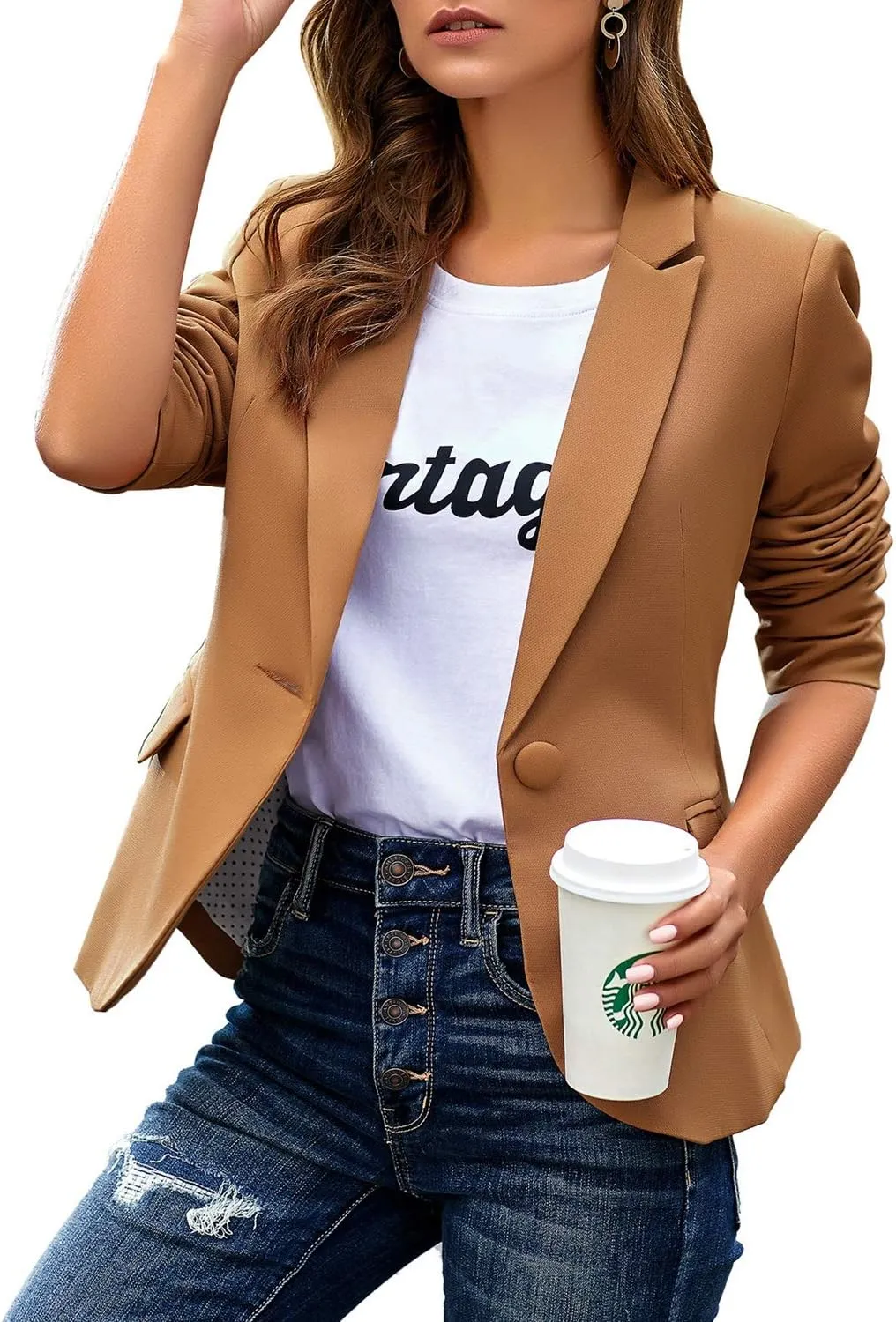luvamia Women's Long Sleeve Formal Notch Lapel Button Down Blazer Pockets Jacket
