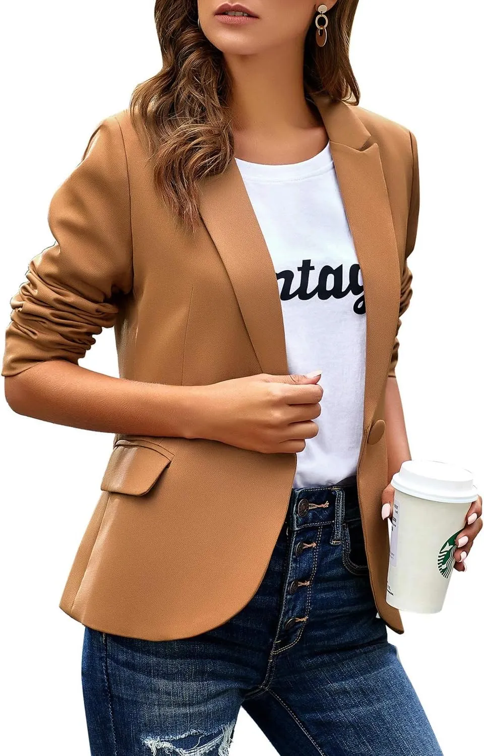 luvamia Women's Long Sleeve Formal Notch Lapel Button Down Blazer Pockets Jacket