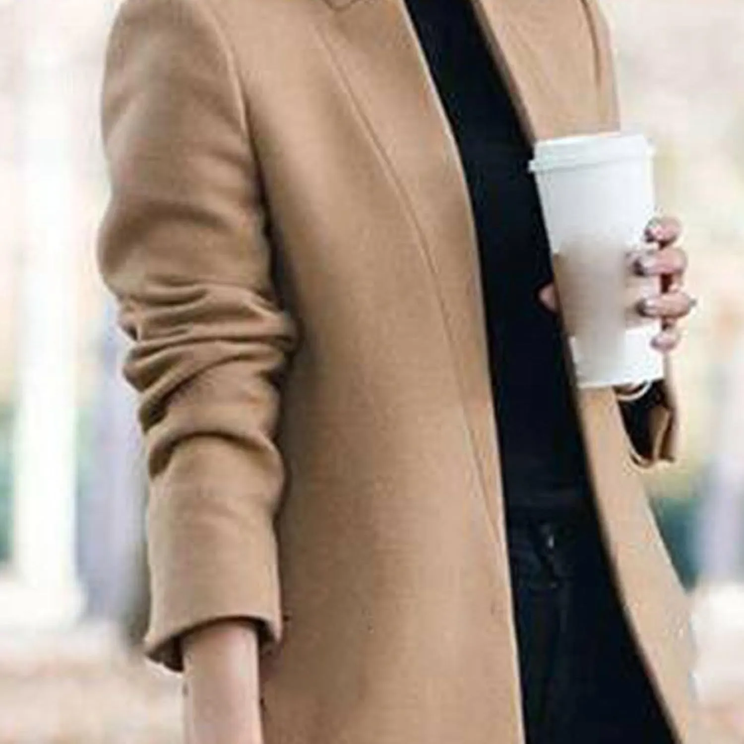 Maiyifu-GJ Womens Stand Collar Wool Blend Coats Casual Warm Open Front Cardigan Trench Overcoat Mid Long Slim Fit Jackets