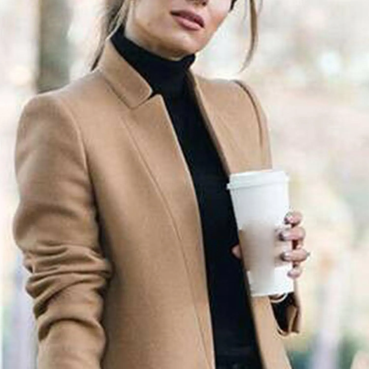 Maiyifu-GJ Womens Stand Collar Wool Blend Coats Casual Warm Open Front Cardigan Trench Overcoat Mid Long Slim Fit Jackets