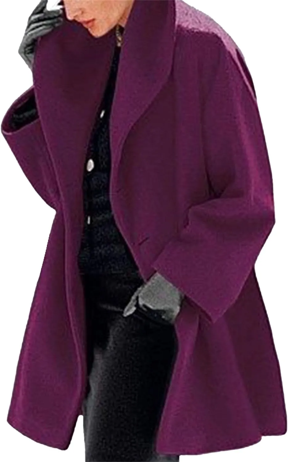Maiyifu-GJ Womens Wool Blend Coat Single Breasted Trench Jackets with Hood Winter Casual Shawl Collar Overcoat Outerwear
