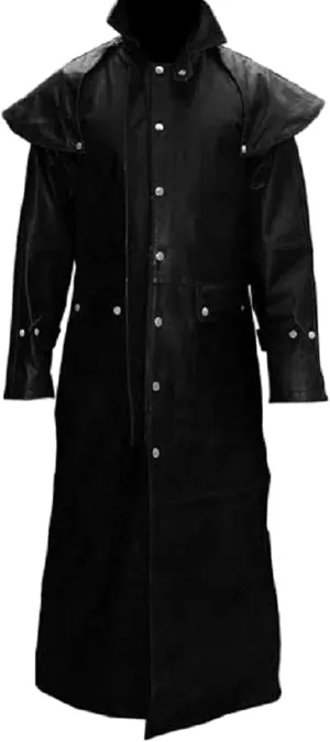 Mens Black & Brown Leather Long Coat Duster Riding Hunting Steampunk Trench Matrix Coats
