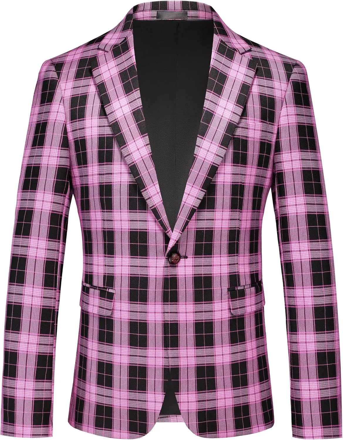 Mens Blazer Plaid Sport Coats One Button Casual Slim Fit Checked Jacket