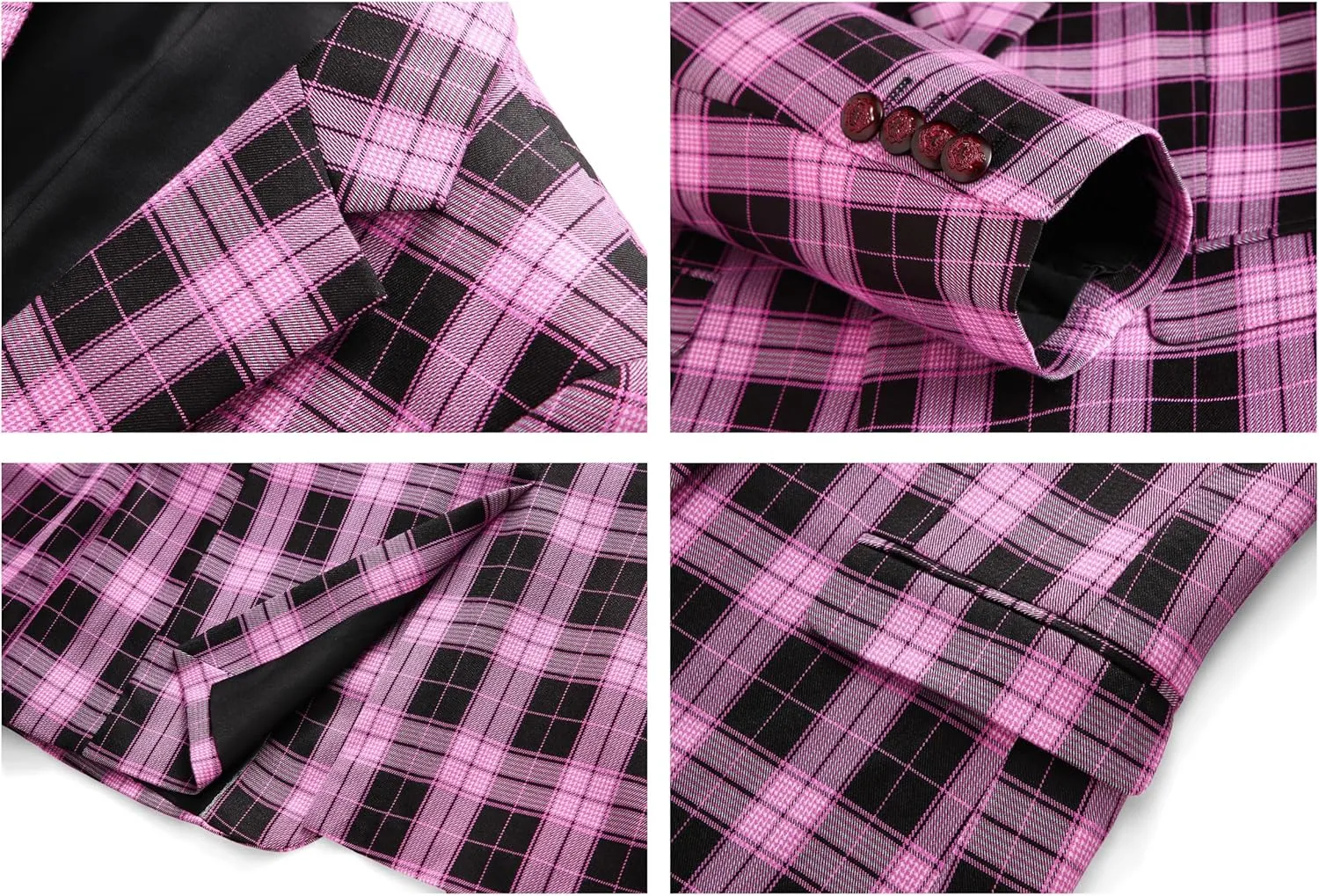 Mens Blazer Plaid Sport Coats One Button Casual Slim Fit Checked Jacket