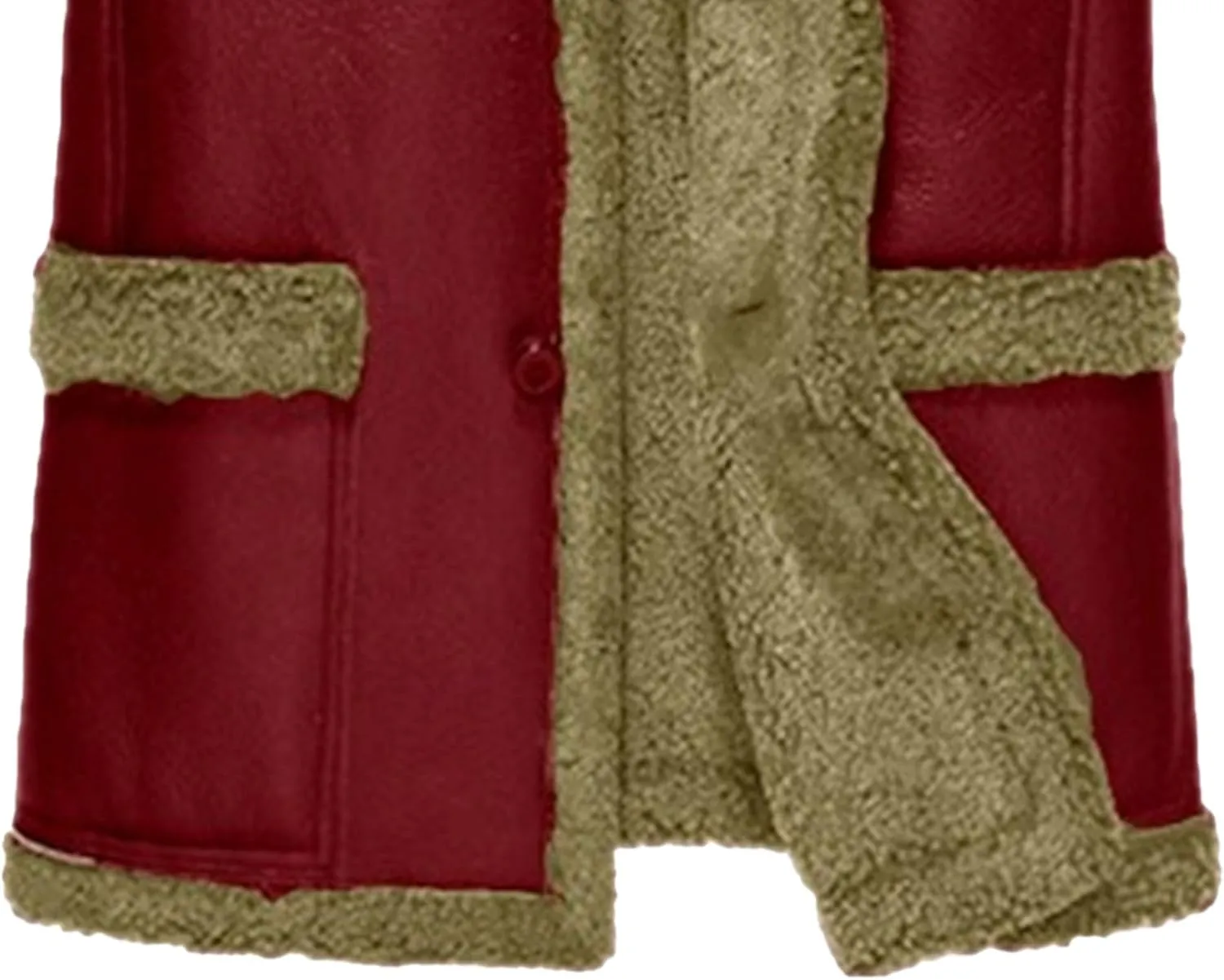 Men's Heavyweight PU Sherpa Jacket Fur Collar Long Trench Coats Faux Suede Winter Sheepskin Fleece Coat