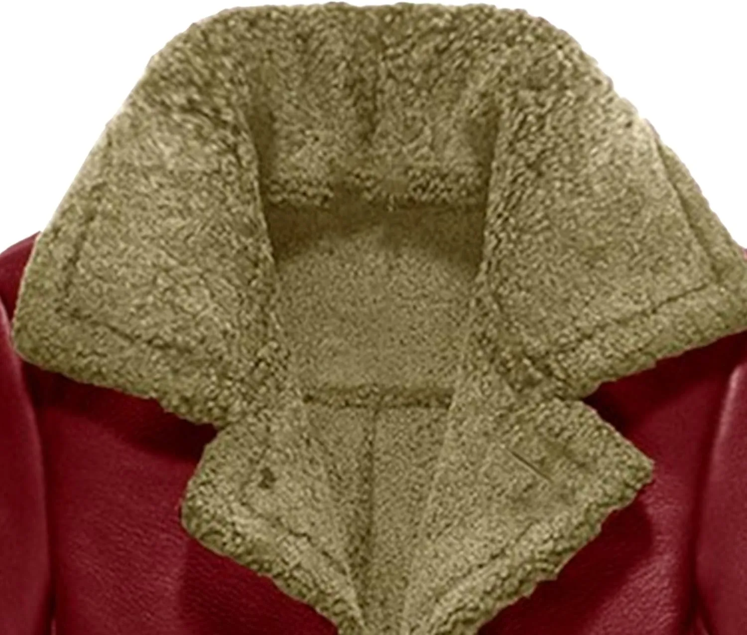 Men's Heavyweight PU Sherpa Jacket Fur Collar Long Trench Coats Faux Suede Winter Sheepskin Fleece Coat