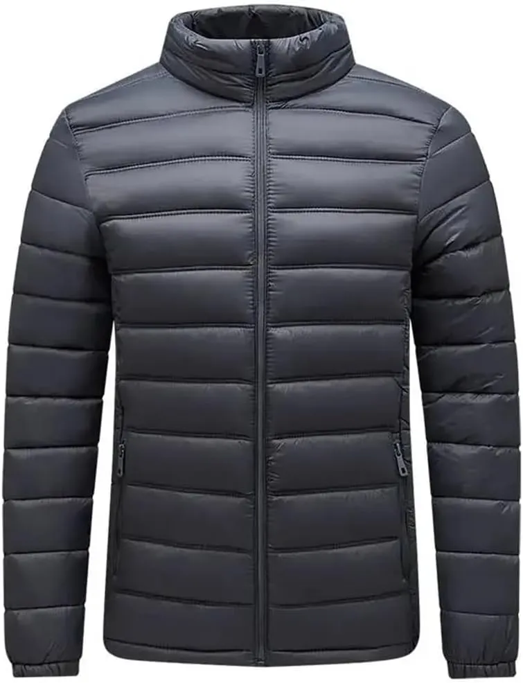 Men's Lightweight Cotton-Padded Puffer Jacket Hooded Full Zip Winter Military Camping Coats Parkas Streetwear