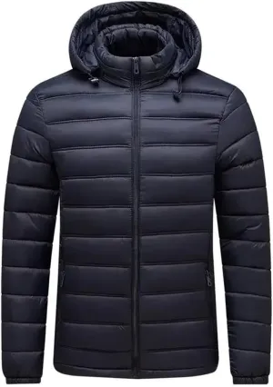 Men's Lightweight Cotton-Padded Puffer Jacket Hooded Full Zip Winter Military Camping Coats Parkas Streetwear