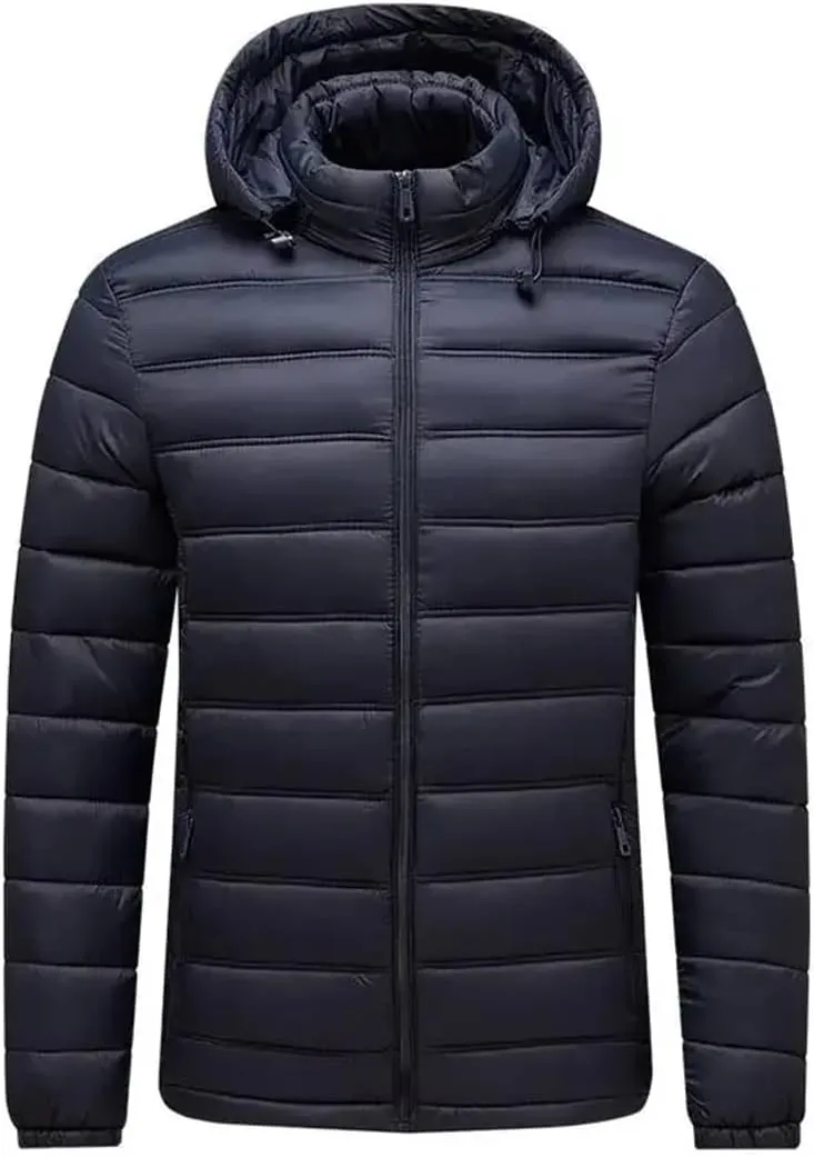 Men's Lightweight Cotton-Padded Puffer Jacket Hooded Full Zip Winter Military Camping Coats Parkas Streetwear