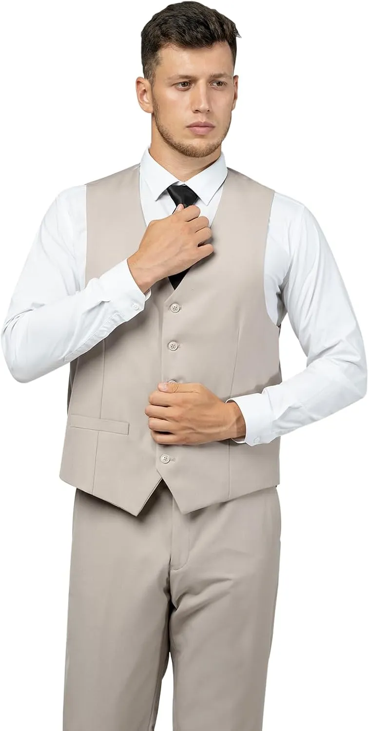 Men's Slim Fit 2 Button 3 Piece Suit Set, Solid Blazer Jacket with Multi-Functional Inner Pockets for Business/Party