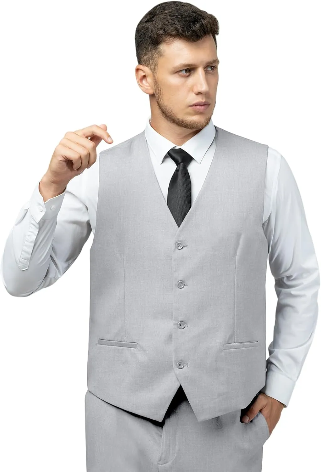 Men's Slim Fit 2 Button 3 Piece Suit Set, Solid Blazer Jacket with Multi-Functional Inner Pockets for Business/Party