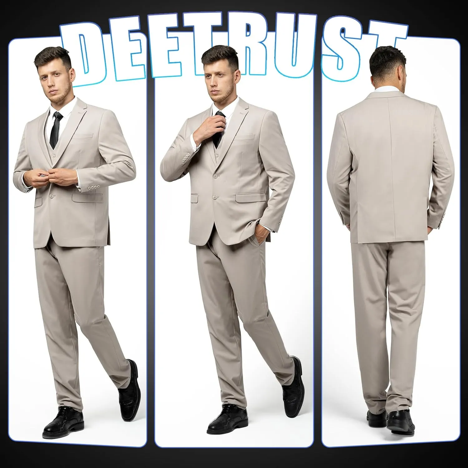 Men's Slim Fit 2 Button 3 Piece Suit Set, Solid Blazer Jacket with Multi-Functional Inner Pockets for Business/Party