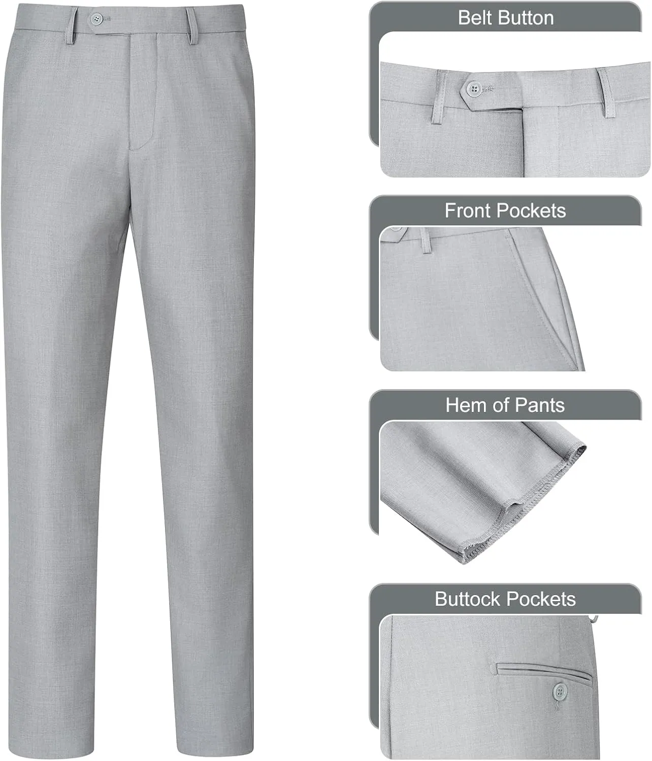 Men's Slim Fit 2 Button 3 Piece Suit Set, Solid Blazer Jacket with Multi-Functional Inner Pockets for Business/Party