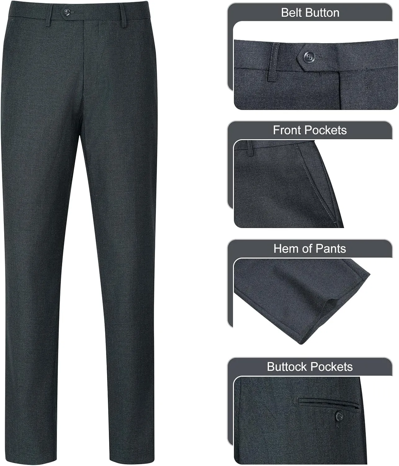 Men's Slim Fit 2 Button 3 Piece Suit Set, Solid Blazer Jacket with Multi-Functional Inner Pockets for Business/Party