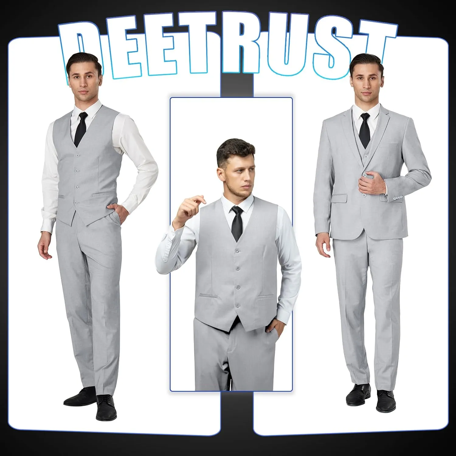 Men's Slim Fit 2 Button 3 Piece Suit Set, Solid Blazer Jacket with Multi-Functional Inner Pockets for Business/Party