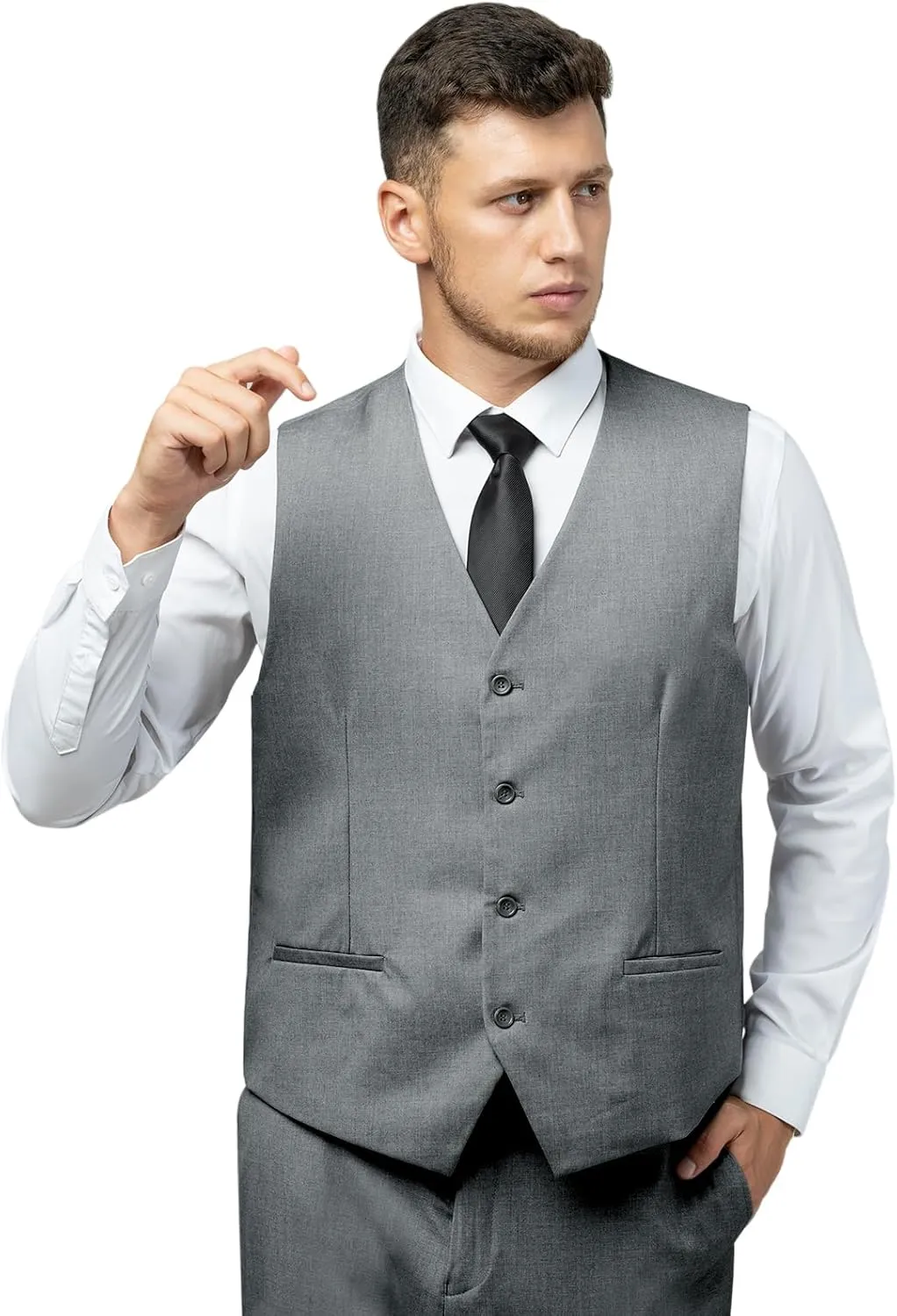 Men's Slim Fit 2 Button 3 Piece Suit Set, Solid Blazer Jacket with Multi-Functional Inner Pockets for Business/Party
