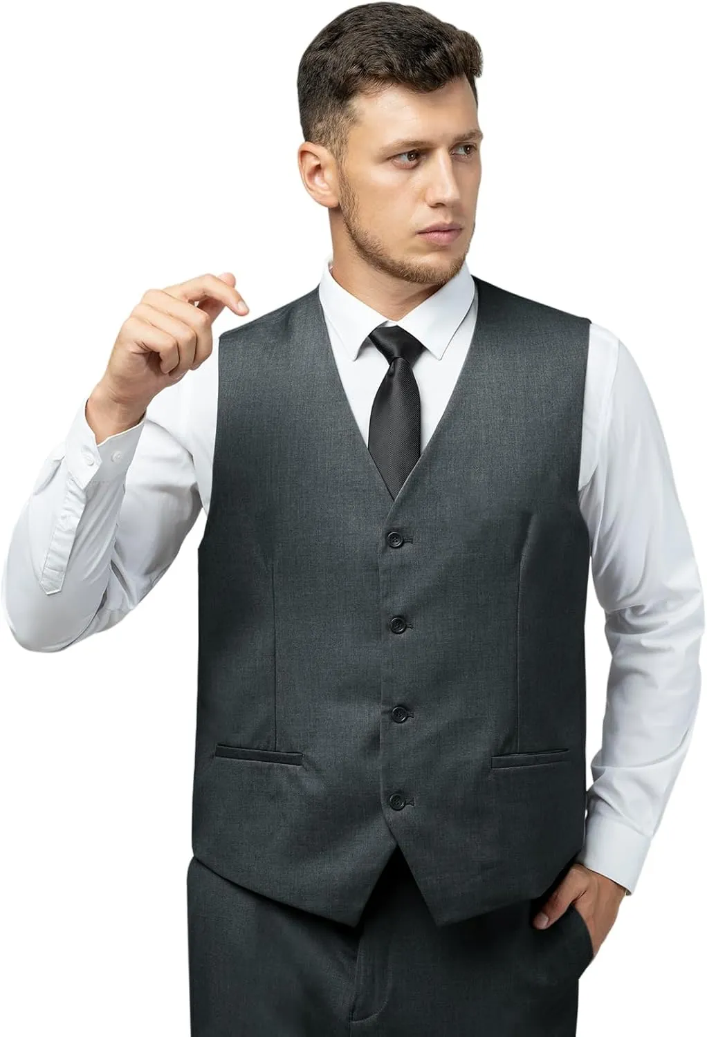 Men's Slim Fit 2 Button 3 Piece Suit Set, Solid Blazer Jacket with Multi-Functional Inner Pockets for Business/Party