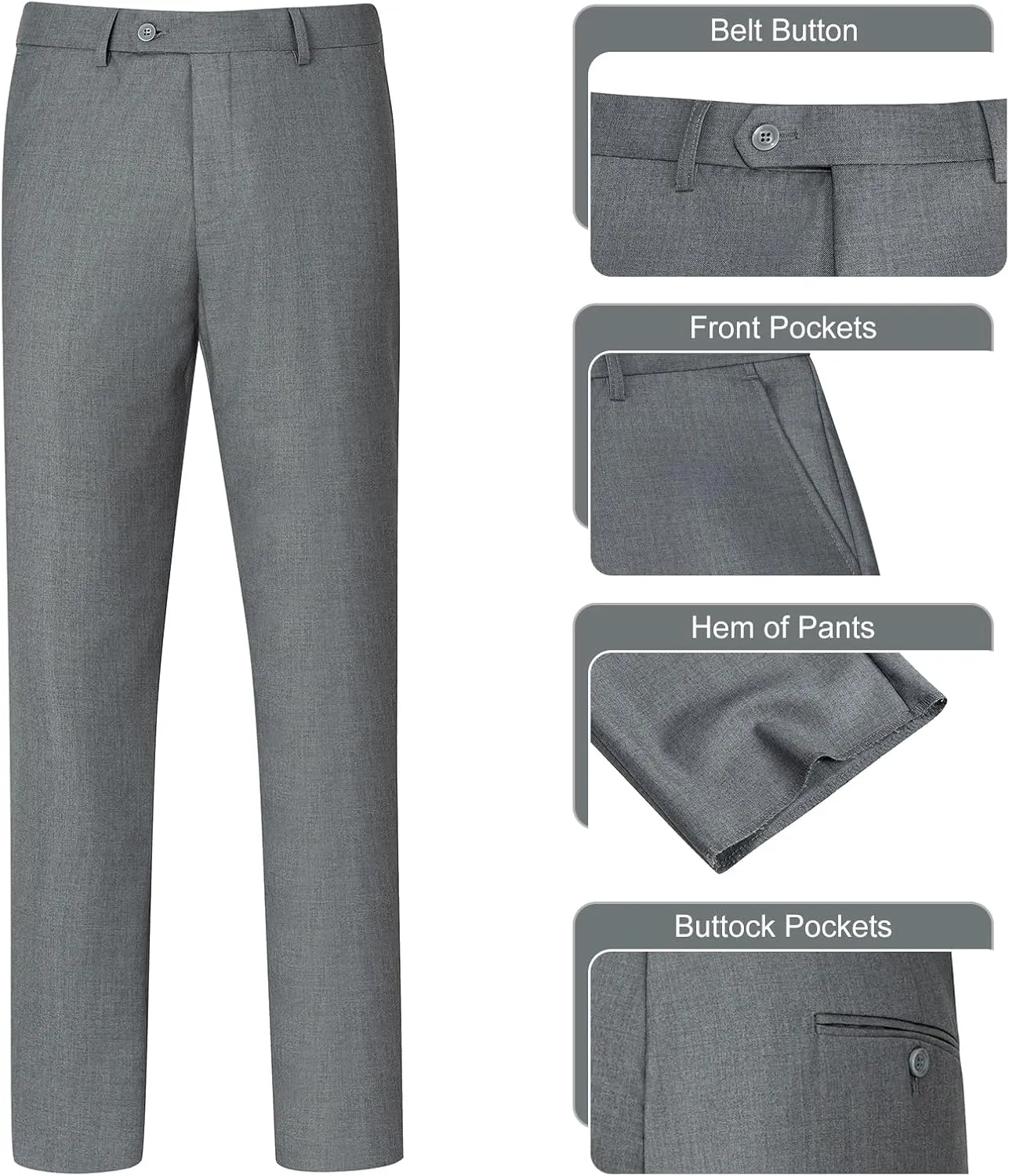 Men's Slim Fit 2 Button 3 Piece Suit Set, Solid Blazer Jacket with Multi-Functional Inner Pockets for Business/Party