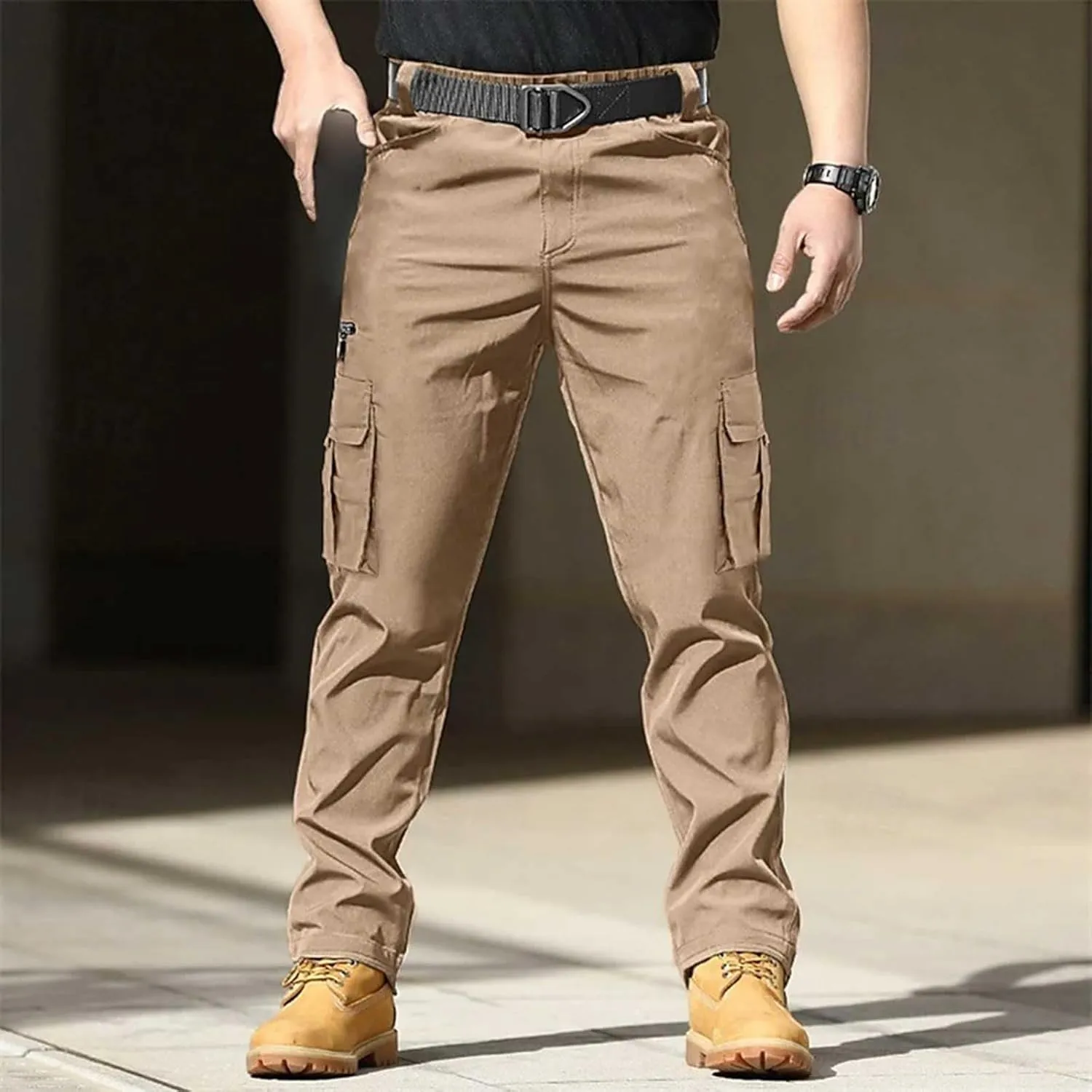 Mens Work Pants Cargo Men's Cargo Pants Trousers Elastic Waist Zipper Pocket Straight Leg Pantalones De Hombre Trabajo