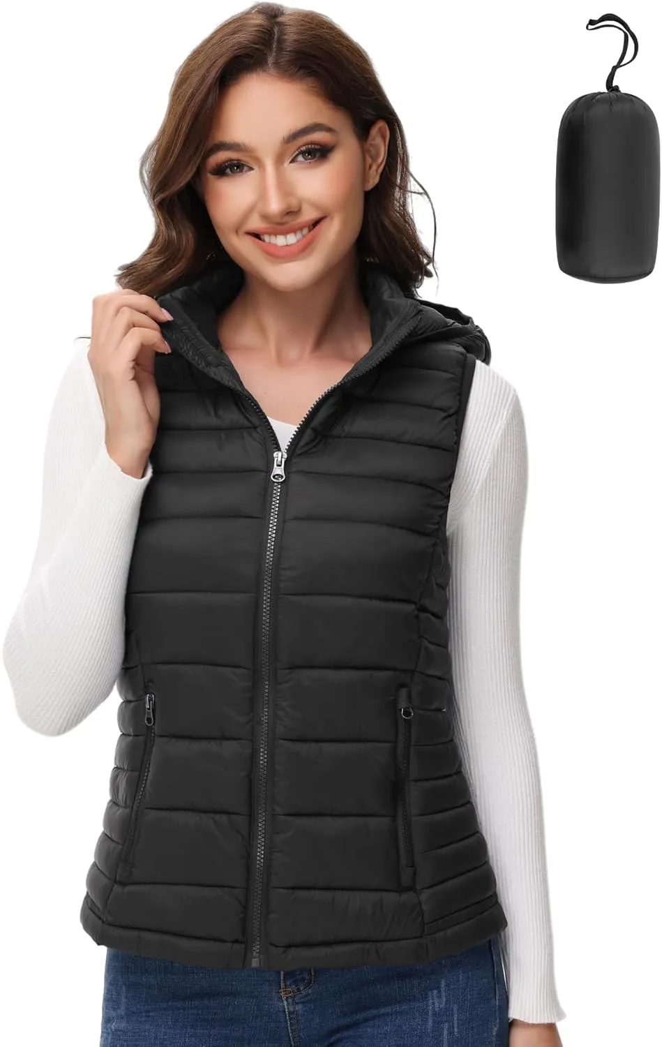 MIDNIGHTSUN Womens Packable Puffer Vest Lightweight Hooded Full Zip Warm Winter Puffy Vest
