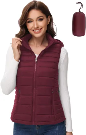 MIDNIGHTSUN Womens Packable Puffer Vest Lightweight Hooded Full Zip Warm Winter Puffy Vest