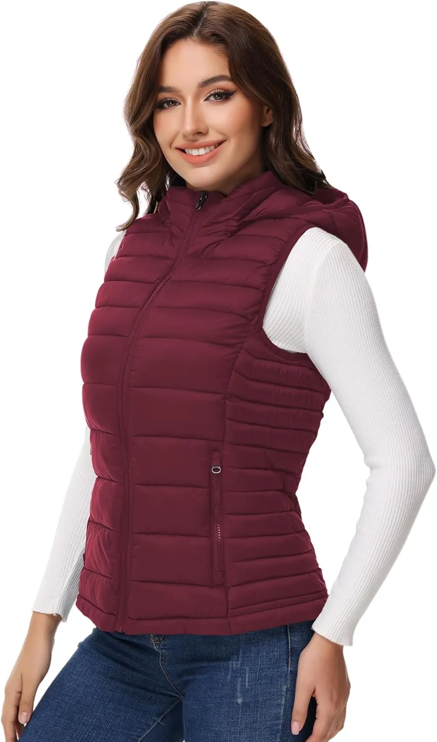 MIDNIGHTSUN Womens Packable Puffer Vest Lightweight Hooded Full Zip Warm Winter Puffy Vest