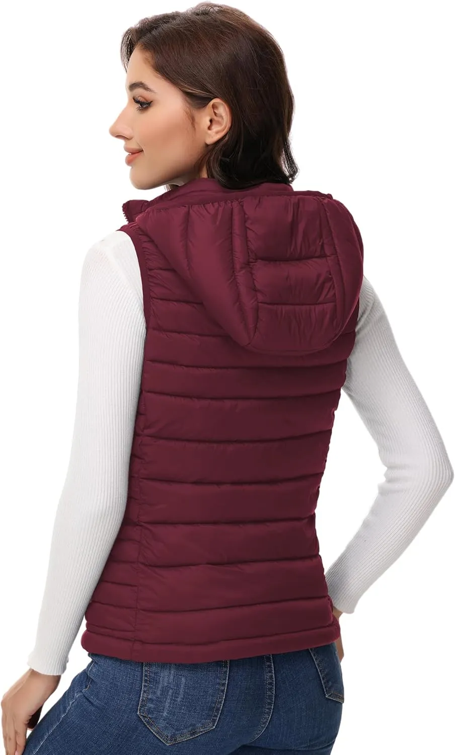MIDNIGHTSUN Womens Packable Puffer Vest Lightweight Hooded Full Zip Warm Winter Puffy Vest