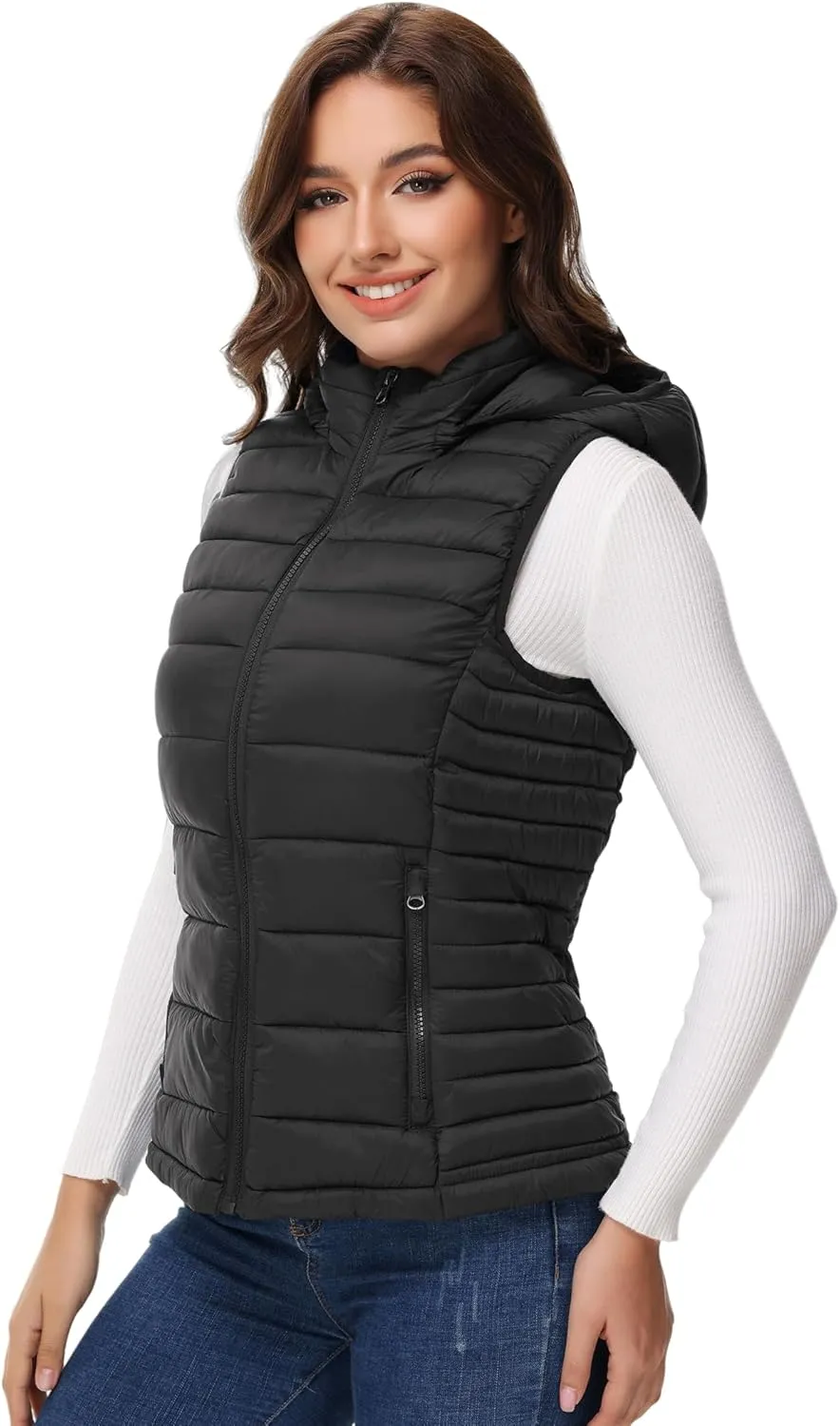 MIDNIGHTSUN Womens Packable Puffer Vest Lightweight Hooded Full Zip Warm Winter Puffy Vest