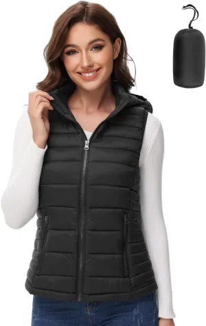 MIDNIGHTSUN Womens Packable Puffer Vest Lightweight Hooded Full Zip Warm Winter Puffy Vest