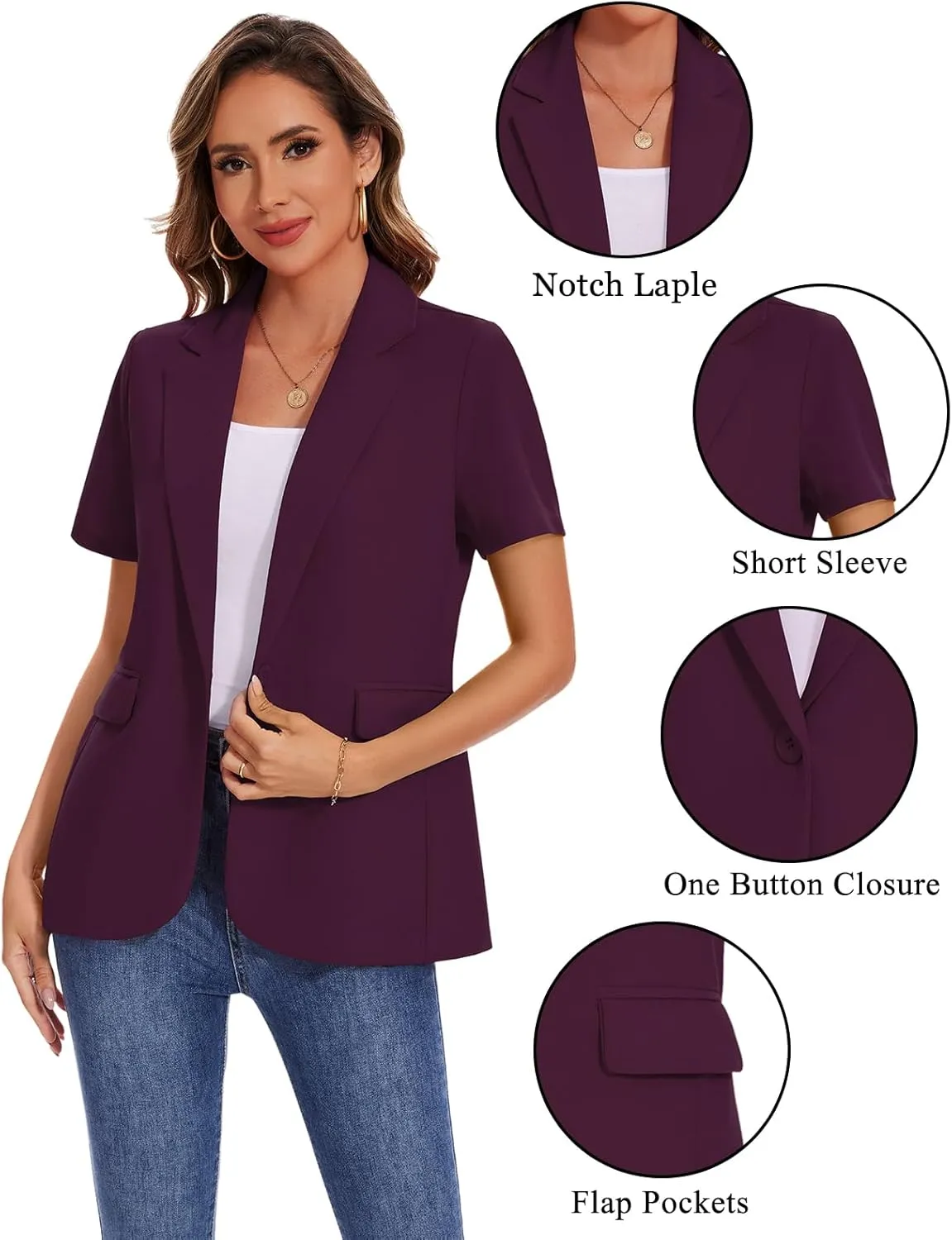 MINTLIMIT Women Short Sleeve Blazer Lightweight Button Front Business Jacket Notched Lapel Work Office Blazers with Pockets