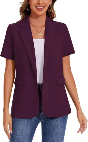 MINTLIMIT Women Short Sleeve Blazer Lightweight Button Front Business Jacket Notched Lapel Work Office Blazers with Pockets