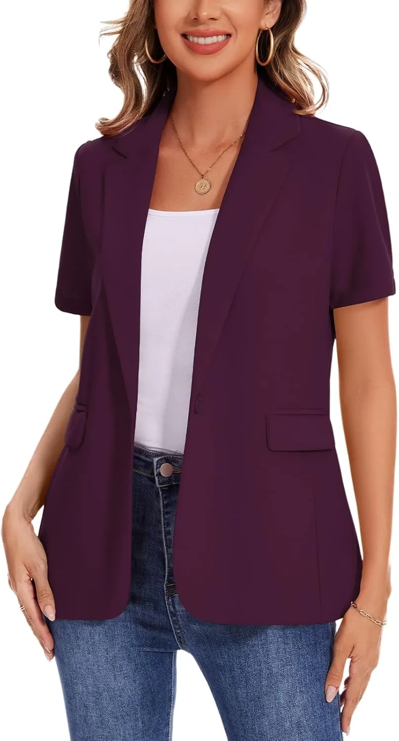 MINTLIMIT Women Short Sleeve Blazer Lightweight Button Front Business Jacket Notched Lapel Work Office Blazers with Pockets