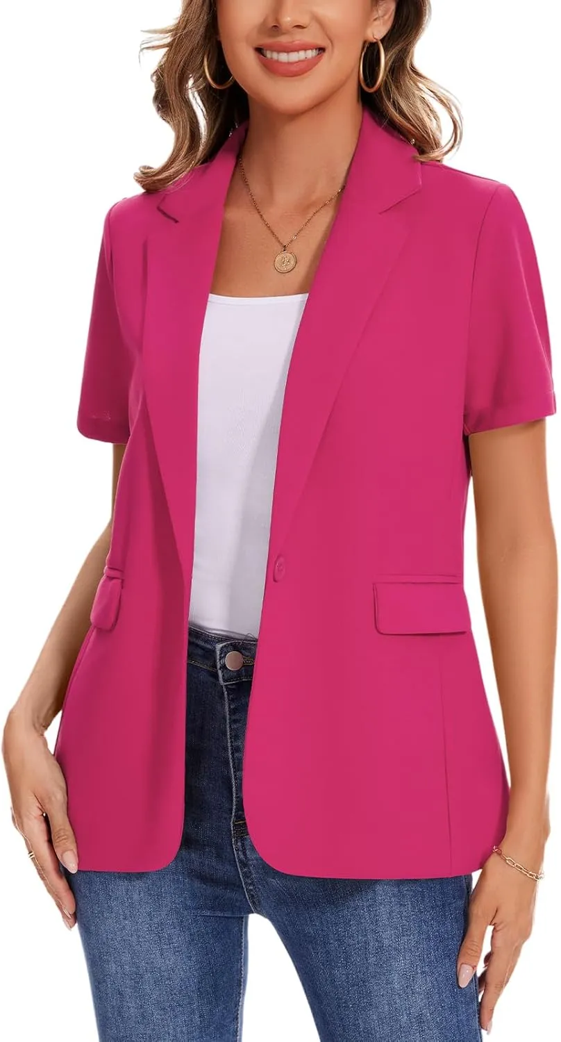 MINTLIMIT Women Short Sleeve Blazer Lightweight Button Front Business Jacket Notched Lapel Work Office Blazers with Pockets