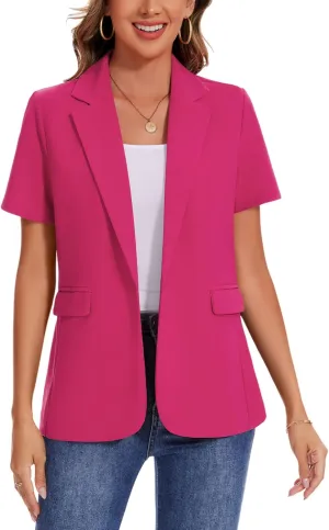 MINTLIMIT Women Short Sleeve Blazer Lightweight Button Front Business Jacket Notched Lapel Work Office Blazers with Pockets