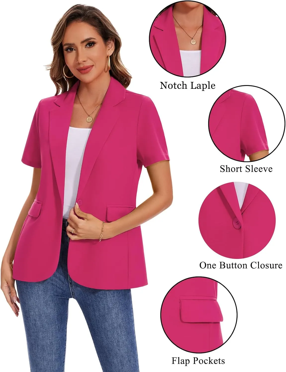 MINTLIMIT Women Short Sleeve Blazer Lightweight Button Front Business Jacket Notched Lapel Work Office Blazers with Pockets