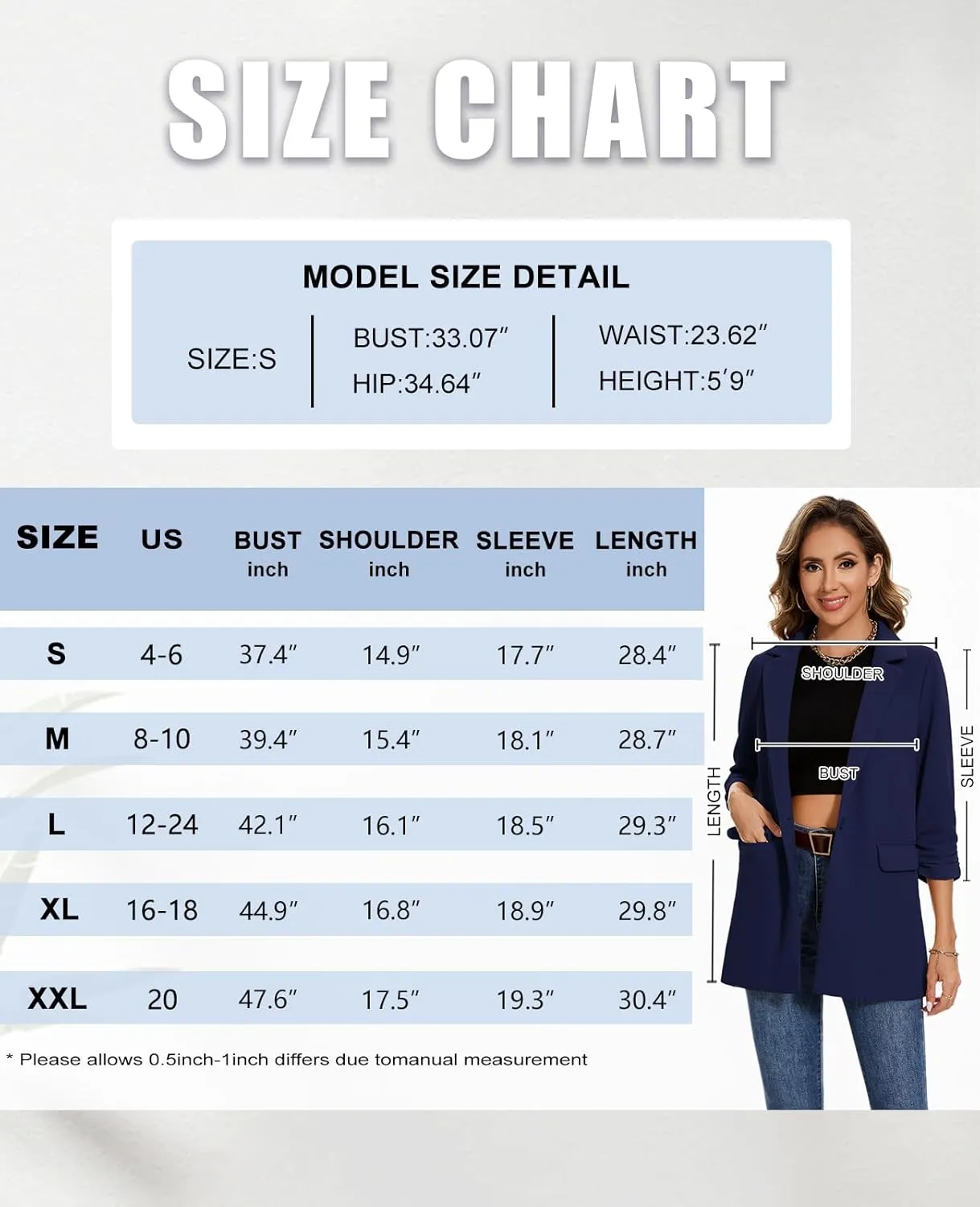 MINTLIMIT Women's Casual Long Blazer 3/4 Ruched Sleeve Lapel Button Front Work Office Blazers Suit Jacket with Pockets