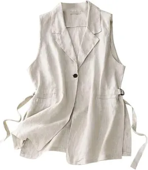 MINTLIMIT Women's Linen Vest Casual Sleeveless Blazers Lightweight Cotton Cardigan Spring Summer Jacket Waistcoat