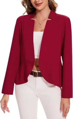 MINTLIMIT Women's Ruffle Hem Blazer Long Sleeve Hook Open Front Notched Collar Peplum Blazers Business Office Suit Jacket