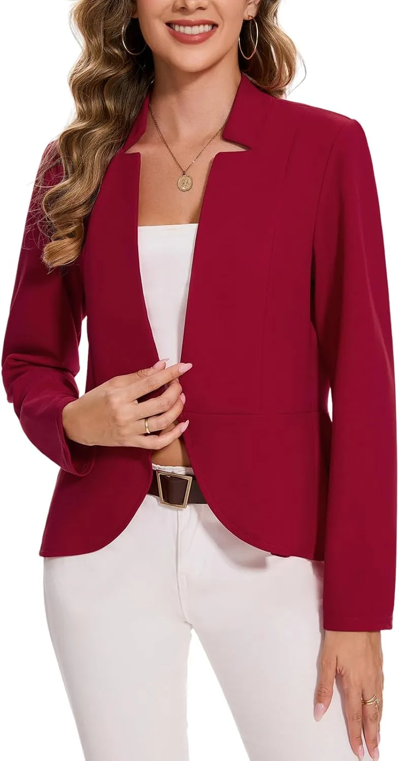 MINTLIMIT Women's Ruffle Hem Blazer Long Sleeve Hook Open Front Notched Collar Peplum Blazers Business Office Suit Jacket