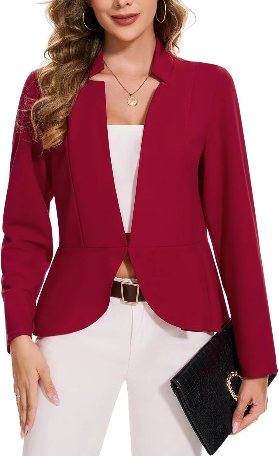 MINTLIMIT Women's Ruffle Hem Blazer Long Sleeve Hook Open Front Notched Collar Peplum Blazers Business Office Suit Jacket