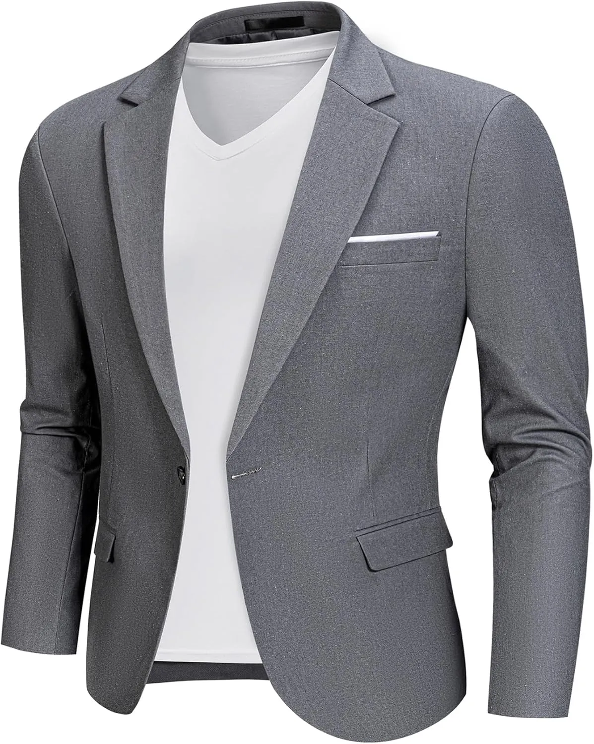 MrSure Mens Linen Blazer, Lightweight Casual Sport Coats, Solid Slim Fit Suit Jacket for Daily