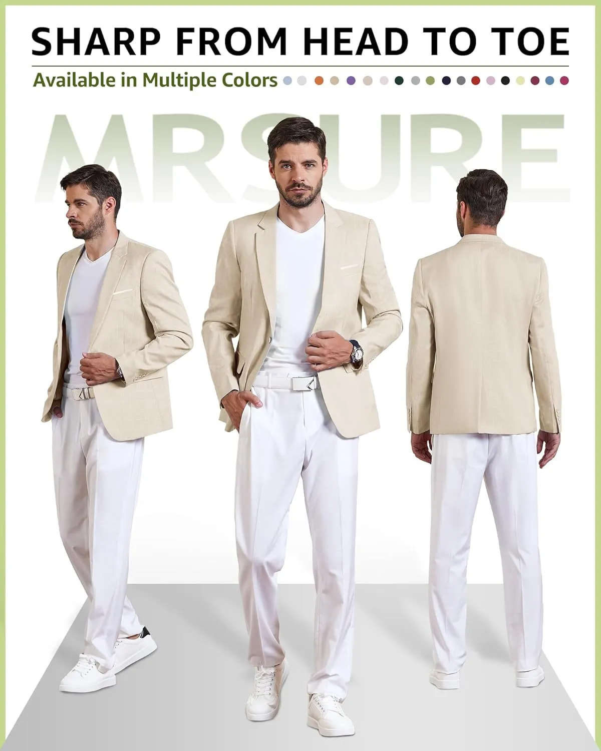 MrSure Mens Linen Blazer, Lightweight Casual Sport Coats, Solid Slim Fit Suit Jacket for Daily