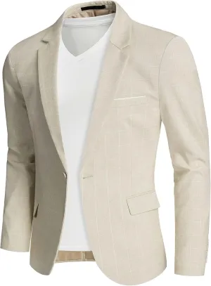 MrSure Mens Linen Blazer, Lightweight Casual Sport Coats, Solid Slim Fit Suit Jacket for Daily