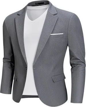 MrSure Mens Linen Blazer, Lightweight Casual Sport Coats, Solid Slim Fit Suit Jacket for Daily