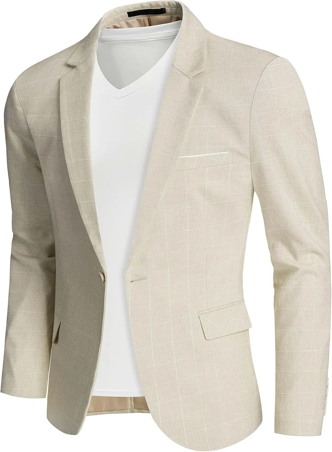MrSure Mens Linen Blazer, Lightweight Casual Sport Coats, Solid Slim Fit Suit Jacket for Daily