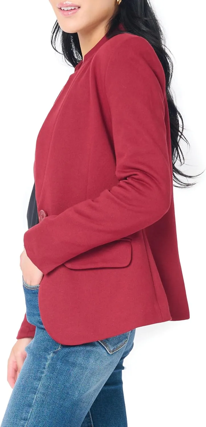 Notch Collar Blazer for Women - Dressy Casual Office Open Front Long Sleeve - Fashion Lined Knit Suit Jacket - (Sizes Vary)
